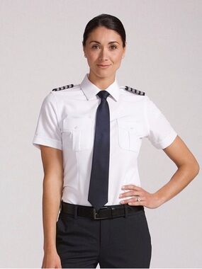 AVIATION PILOT WOMEN'S SHORT SLEEVE PILOT SHIRT - WHITE - TROPO